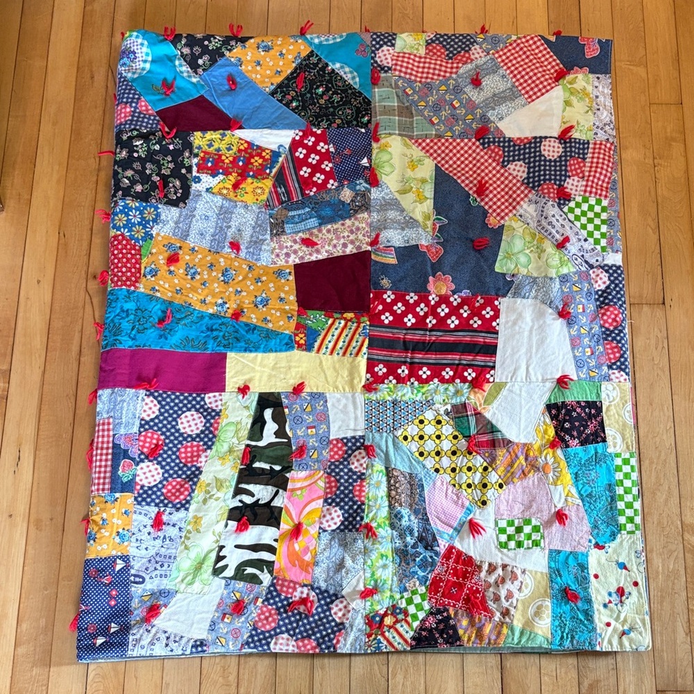 Vintage 70’s Colorful Handmade Patchwork Quilt